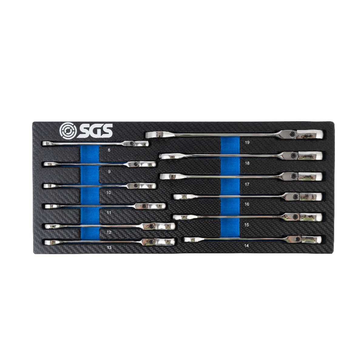 SGS 12pc Metric Flexible Ratchet Spanner Set | 8mm-19mm | Foam Insert